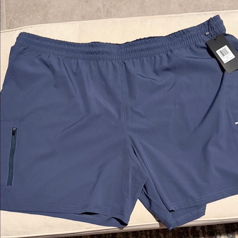 DKNY Men's Athletic Shorts in Navy Blue with Zipper Pocket